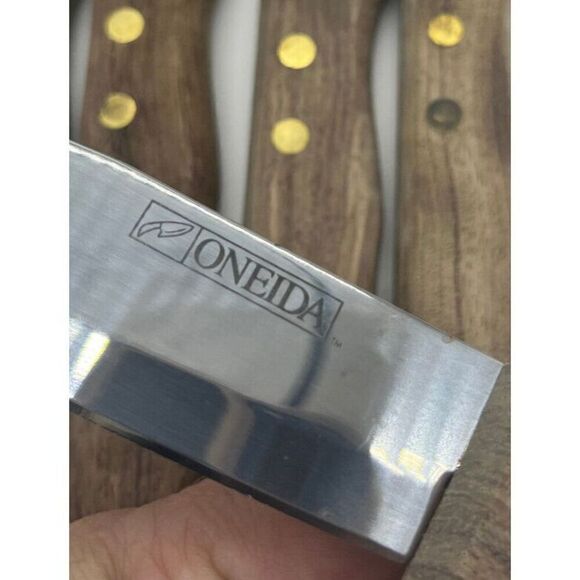 Oneida PIONEER Wood Handle Serrated Steak Knives Stainless Steel Blade Set Of 6 - Picture 5 of 5